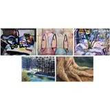 a) Untitled b) Untitledc) Untitledd) Landscapee) Untitled by a. T. Cristobal <br> b. Unidentified Artist<br>c. R. Enhambre<br>d. Unidentified Artist<br>e. Reymundo, a) acrylic on canvas <br>b) oil on canvas<br>c) acrylic on canvas<br>d) acrylic on canvas<br>e) watercolor on paper, sold Apr 2023