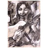 Emmanuel Garibay, Woman with Guitar, pastel on paper