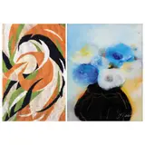 a) Abstract b) Still Life by a. Unidentified Artist<br>b. Y Saito, a) thread on textile<br> b) reverse painting on glass, sold Apr 2023