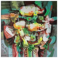 Green Composition II by Paco Gorospe, oil on canvas, sold Apr 2023