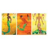 Tony Gray, a) Merman (3 figure, Black/Olive/Brown) b) Merman (3 figure, Brown/Black/White) c) Merman, colored pencil and acrylic on wood board