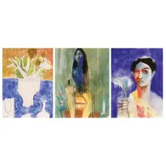 a. Still Lifeb. Blue Bambinac. Flower Undone by Marcel Antonio, a) pastel and oil on figueras paperb) conte crayon & charcoal on paperc) conte crayon & charcoal on paper, sold Apr 2023