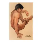José T. Joya, Seated Male Nude, pastel on paper