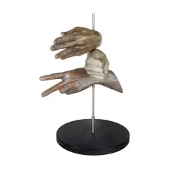 Yasmin Sison, Rock, Paper, Scissors, painted polyresin, stainless, steelrod on a steel plateseries 8/12