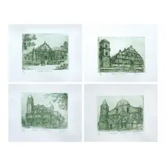 Alex Uy, a) Laoag Church b) Paoay Church c) Manila Cathedral d) Barasoain Church, a.) etching, 37/100 b.) etching, 76/100 c.) etching, 36/100 d.) etching, 81/100