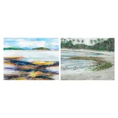 a) Seascape
b) Seashore by Lino Severino, a) mixed media on paper b) oil on canvas, sold Jan 2023