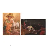 a) Boy with Dog
b) Cat by a) Solar P. b) Unidentified Artist, a) oil on canvas b) oil on canvas, sold Jan 2023