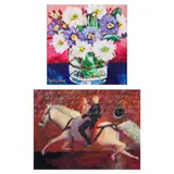 a) Still Life
b) Untitled by a) Fatima Antonio Baquiran b) Pedro Garcia, a) oil on canvas b) mixed media on paper, sold Oct 2022