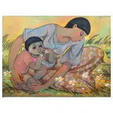Mother and Child by Roger San Miguel, oil on canvas, sold Oct 2022