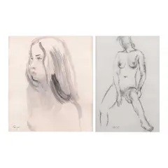 Augusto Albor, a) Nude
b) Untitled (Nude), a) watercolor on paper b) charcoal on paper