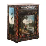 A comoda covered with four artworks by Esteban Villanueva y Vinarao 1884-1886, 3.) A landscape, covering the rightside panel, measuring 28" x 9 3/4" and with a frame on all sides, 34" x 15" (86 cm x , sold Aug 2022