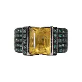 Emerald Cut Citrine Ring with Blue Pointer Stones, Untitled