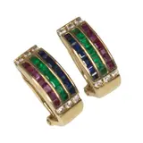 Diamond, Blue Sapphire, Emerald And Ruby Earrings, Untitled