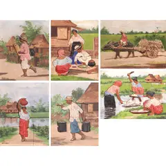 Ramon Martinez, Set of Six Reliefs, oil on bas relief carved wood