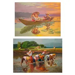 Jd Castro, a) Sunset On The Lake b) Planting Rice, a.) oil on canvas b.) oil on canvas