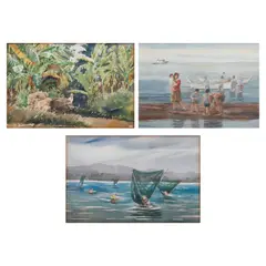 Jose “Ping” Ceriola, a) Untitled
b) Untitled (Fisherfolk)
c) Mangingisda, watercolor on paper