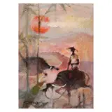Two Carabaos by Romeo Tabuena, oil on wood, sold Apr 2022