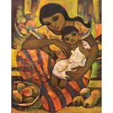 Mother and Child by Roger San Miguel, oil on canvas, sold Jan 2022