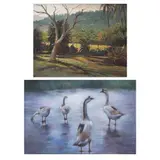 a) Andi Cubi b) Ben Infante, a.)  Landscape b.) Gansa, a.) oil on canvas b.) pastel