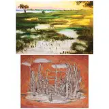a.) Untitled b.) Untitled by a) Pilar Quiros b) Norman Mortifar, a.) oil on canvas b.) pastel on paper, sold Jan 2022