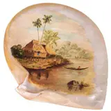 Philippine School, Untitled (Barrio Scene), oil on mother of pearl shell