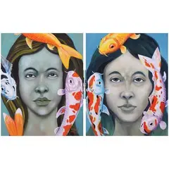 a) Koi VI b.) b) Koi IV by Rommel Anglacer Garde, acrylic on canvas, sold Jan 2022