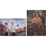 a) Unidentified Artist b) Castillo, a.) Untitled b.) Portrait of a Woman, oil on canvas