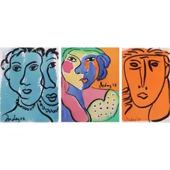 Inday Cadapan, Faces I, II, III, watercolor and ink on paper