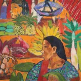 Fruit Vendor by Norma Belleza, oil on canvas, sold Jan 2022