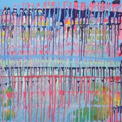 Mm Yu, Square Ends XIII, enamel on canvas