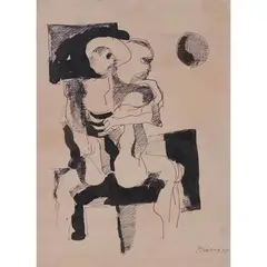Lovers by Ang Kiukok, pen and ink on paper, sold Jan 2022