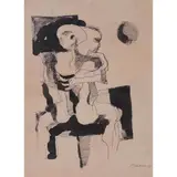 Lovers by Ang Kiukok, pen and ink on paper, sold Jan 2022