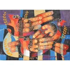 Maya Birds by Paco Gorospe, acrylic on canvas, sold Jan 2022