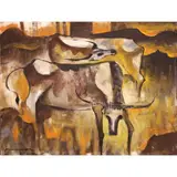 Carabaos by Paco Gorospe, oil on canvas, sold Jan 2022
