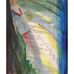 Fish by Prudencio Lamarroza, watercolor on paper, sold Jan 2022