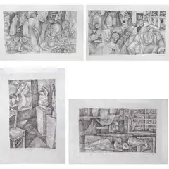 Fernan Escora, a) Untitled
b) Untitled
c) Fear
d) Untitled, a)pen and ink on paper b)pen and ink on paper c)pen and ink on paper d)pen and ink on paper