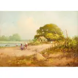 Barrio Scene by Cesar Buenaventura, oil on canvas, sold Jan 2022