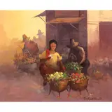 Flower Vendors by Cesar Buenaventura, oil on canvas, sold Jan 2022