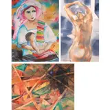 a)Tayong Dalawa b)Untitled (Female Nude) c)Untitled (Abstract) by a) Jovie Punzalan b) Mike Aquino c) Romeo Gutierrez, a)watercolor on paper b)watercolor on paper c)watercolor on paper, sold Jan 2022