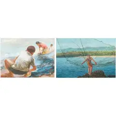 a) Untitled
b) Untitled by Vincent Ramos, a) oil on canvas b) oil on canvas, sold Jan 2022