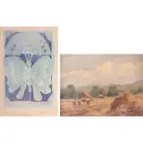 a) Parung-parong
b) Untitled by a) Lito Mayo b) Unidentified Artist, a) etching, 3/50 b) oil on canvas, sold Jan 2022