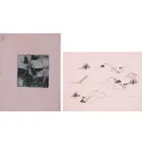 a) Guhit b) Untitled by a) Brenda Fajardo b) J.R Soliven, a) intaglio, 3/3 b) pen and ink on paper, sold Jan 2022