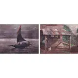 a) Seascape
b) Untitled by a) Ben Alano b) F. Mercado, a) oil on canvas b) oil on canvas, sold Jan 2022