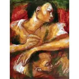 Untitled (Mother and Child) by Emmanuel Garibay, acrylic on paper, sold Jan 2022