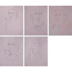a) Head of Woman VI
b) Head of Man I
c) Head of Man II
d) Head of Man VIII
e) Head of Man III by Angelito Antonio, ink on paper, sold Jan 2022