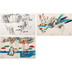 Fernando Modesto, a) Untitled
b) The Guy Lightning
c) Untitled, a) pen and ink on paper b) pen and ink on paper c) pen and ink on paper