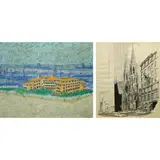 a) Manila Hotel
b) Untitled by a) Unidentified Artist b) b) Unidentified Artist, a) acrylic on canvas b) pen and ink on paper, sold Jan 2022