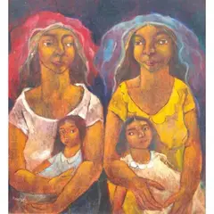 Mothers and Daughters by Felix Amoncio, oil on canvas, sold Jan 2022