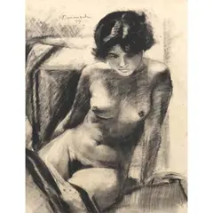 Nude by Vicente Manansala, charcoal on paper, sold Jan 2022
