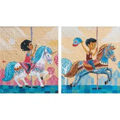 Jomike Tejido, a) Si Mabait
b) Si Maliksi, acrylic on hand-woven mat (banig)